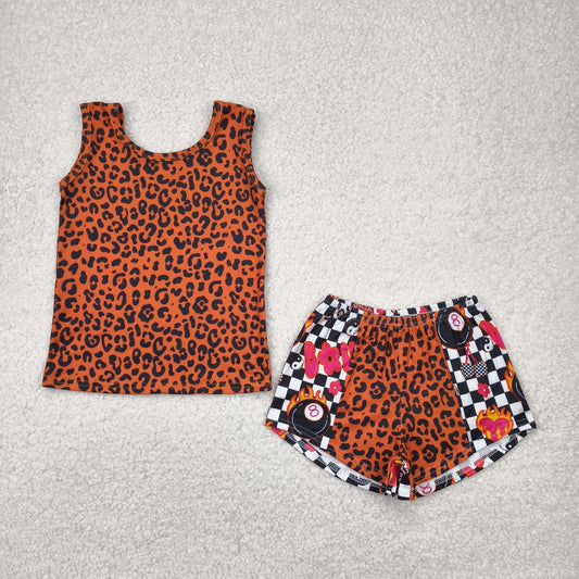 leopard checkered tank shorts set