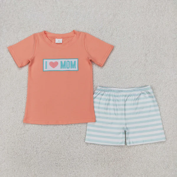 I Love Mom Embroidery Sibling Clothing