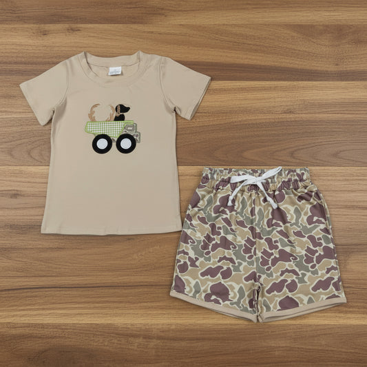 hunting truck embroidery camo shorts set