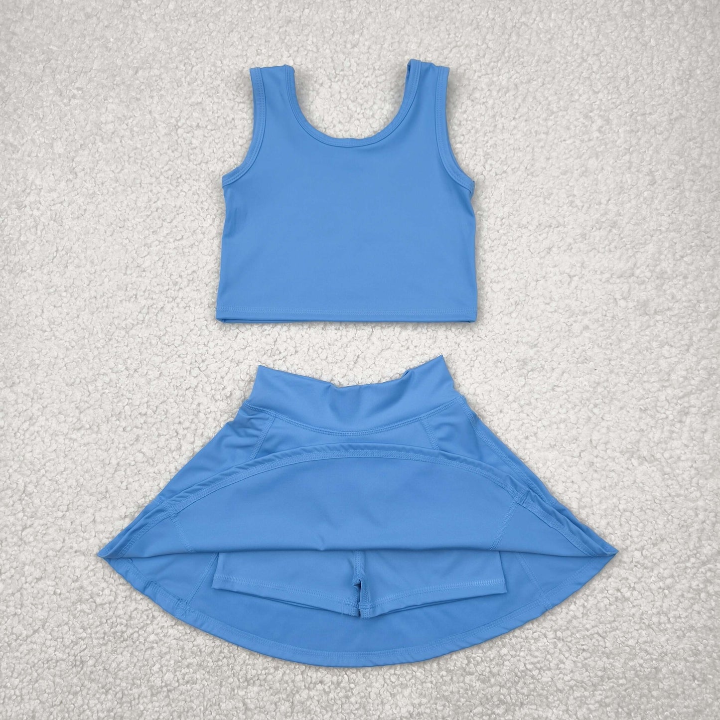 solid blue two pieces athletic skort dress set