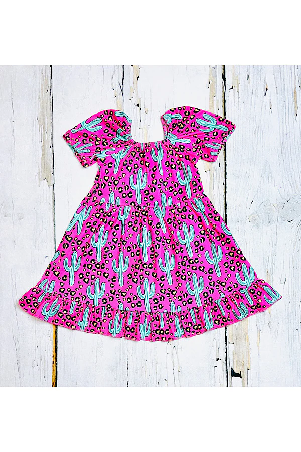 Hot pink cheetah & cactus ruffle dress