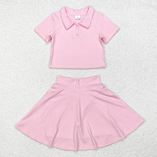 little girl pink polo yoga two piece activewear