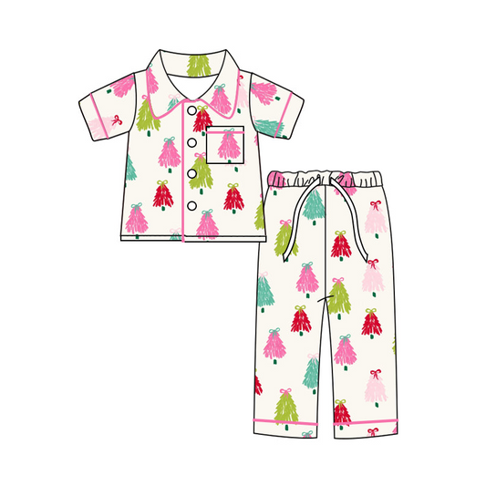 Split-CLOSE 17th Oct toddler girl Christmas tree button pajama set