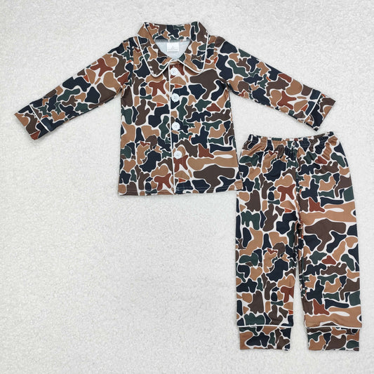 kids camo button up pajama outfit