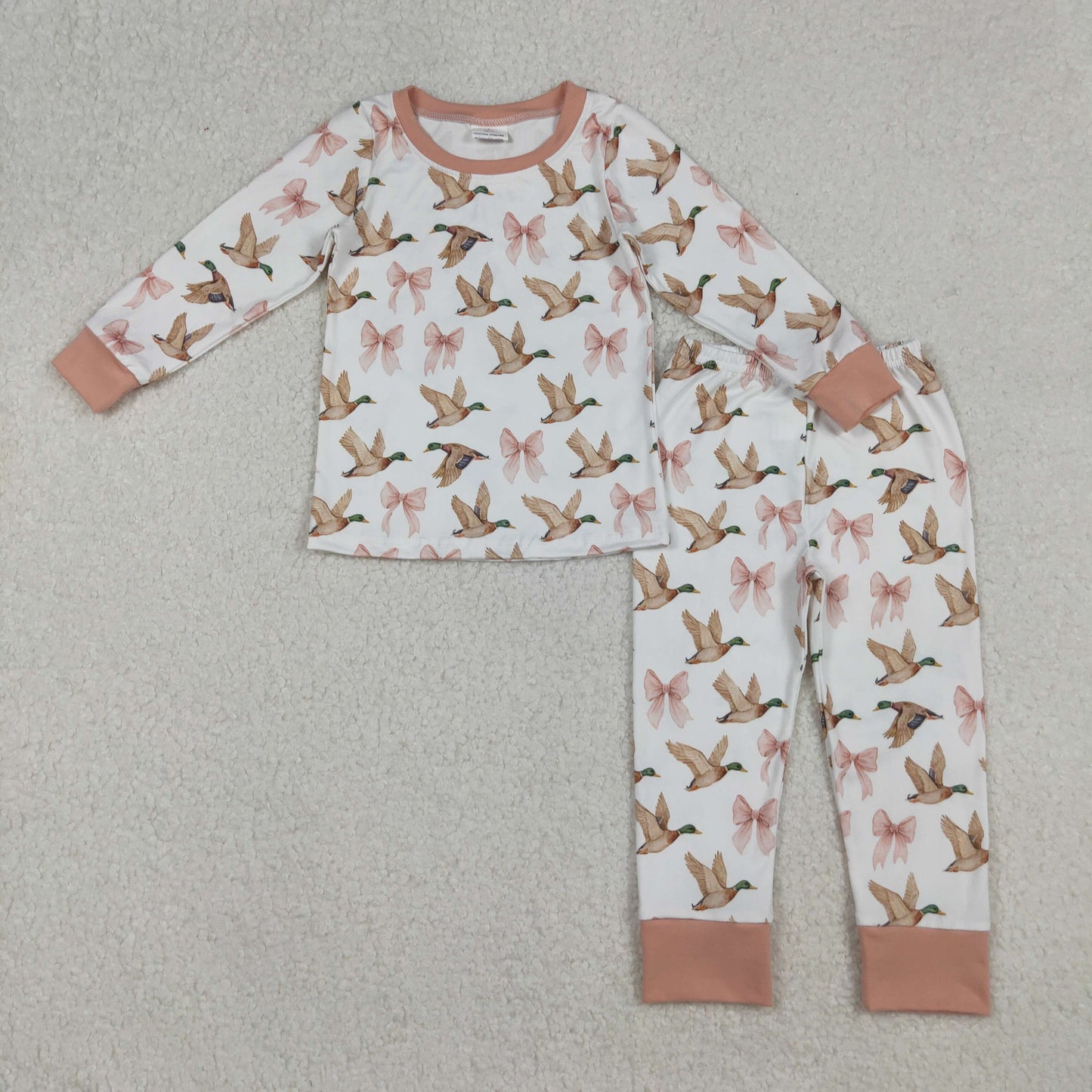 duck pink bow print two pieces lounge set girl pajama