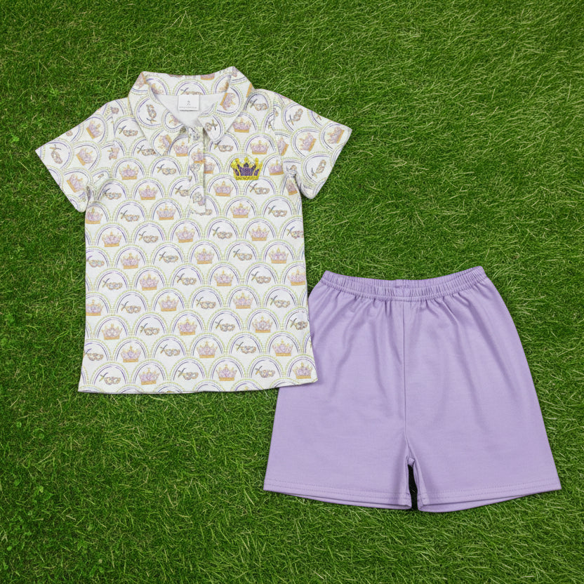 mardi gras king embroidery boy shorts set