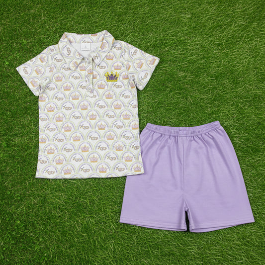 mardi gras king embroidery boy shorts set