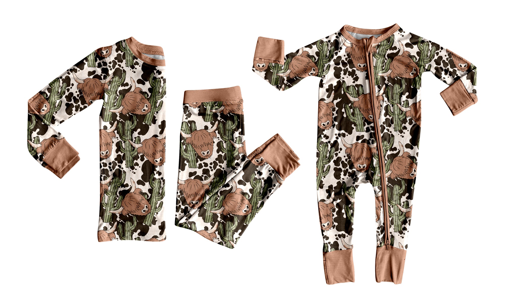 TAT 6-7 weeks MOQ 3 each highland cow cactus print kids pajamas