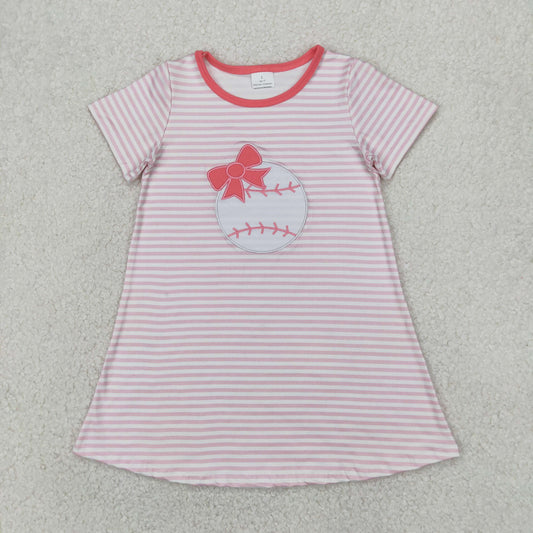 pink stripes baseball embroidery shirt dress