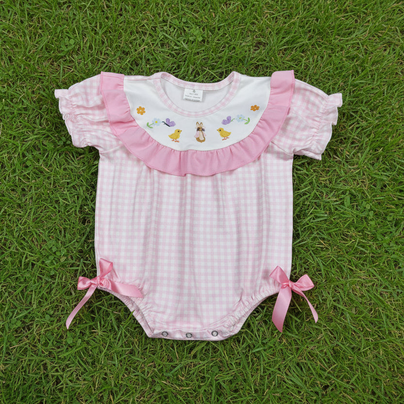 pink gingham chick print baby girl bubble