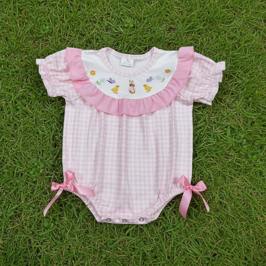 pink gingham chick print baby girl bubble