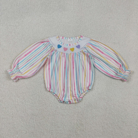 colorful stripes heart embroidered romper