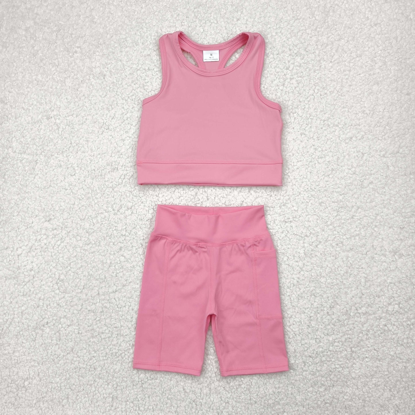 kids girl yoga pink athletic tank shorts set