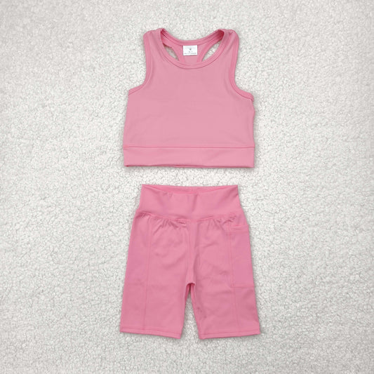 kids girl yoga pink athletic tank shorts set