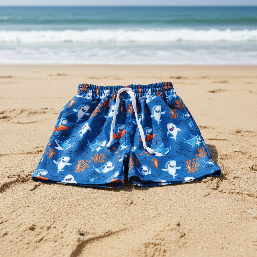 beach shark print baby boy trunks kids swimsuit