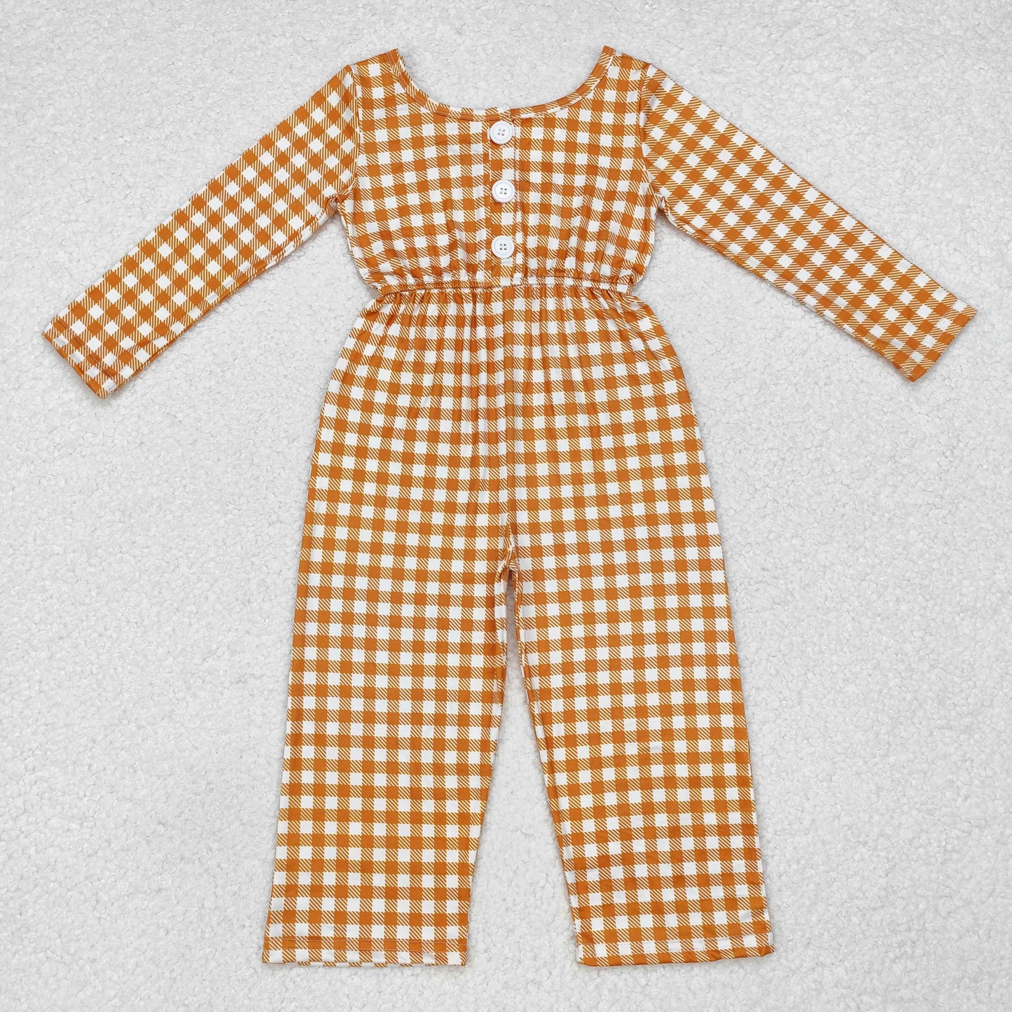 orange plaid jumpsuit with pocket girls fall clothing