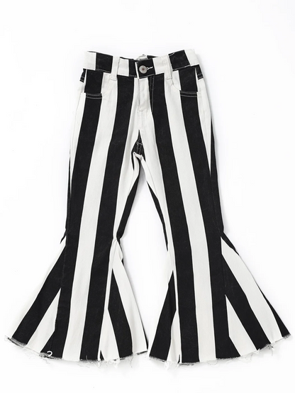 black striped denim belle bottom jeans for kids