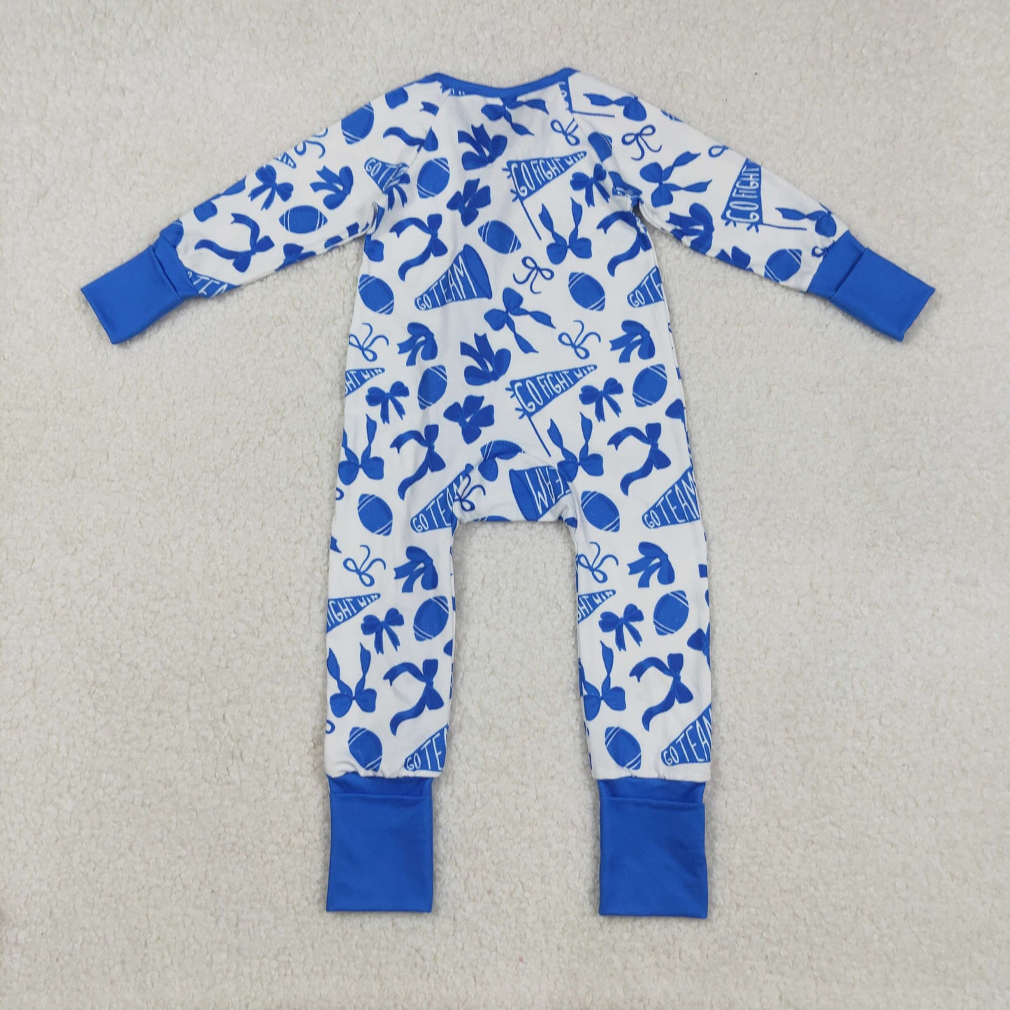 blue go team football ruffle zipper sleeper