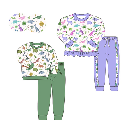 TAT 6-7 weeks MOQ 3 each dinosaur sibling pants outfit