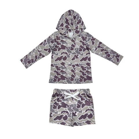 long sleeve camo hoodie top shorts outfit