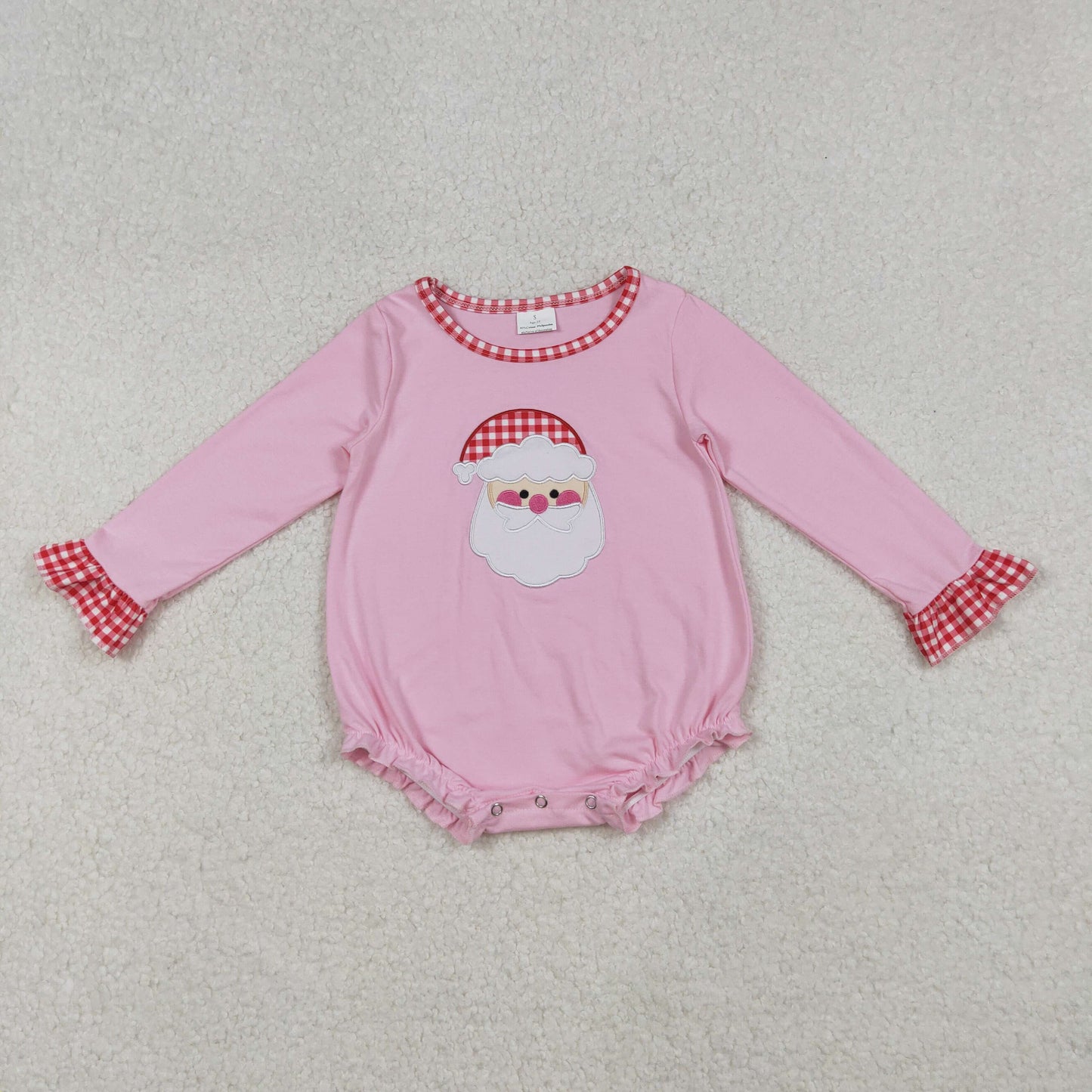 pink santa embroidery Christmas girl romper
