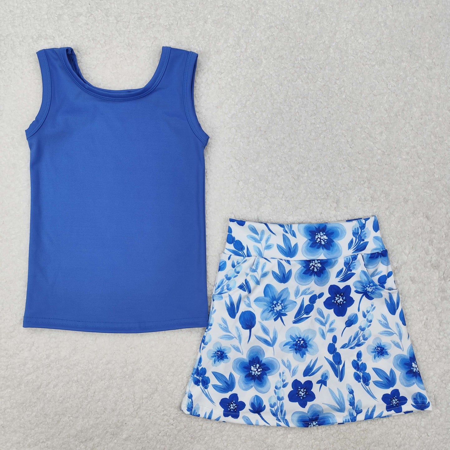 blue flower athletic skort tank outfit girls clothes