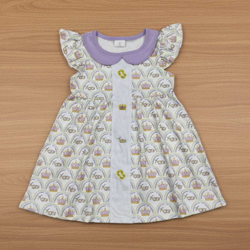 king mask embroidery mardi gras girl dress