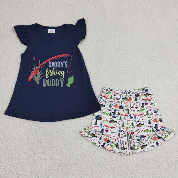 Digital Print Daddy's Fishing Buddy Sibling Shorts Set