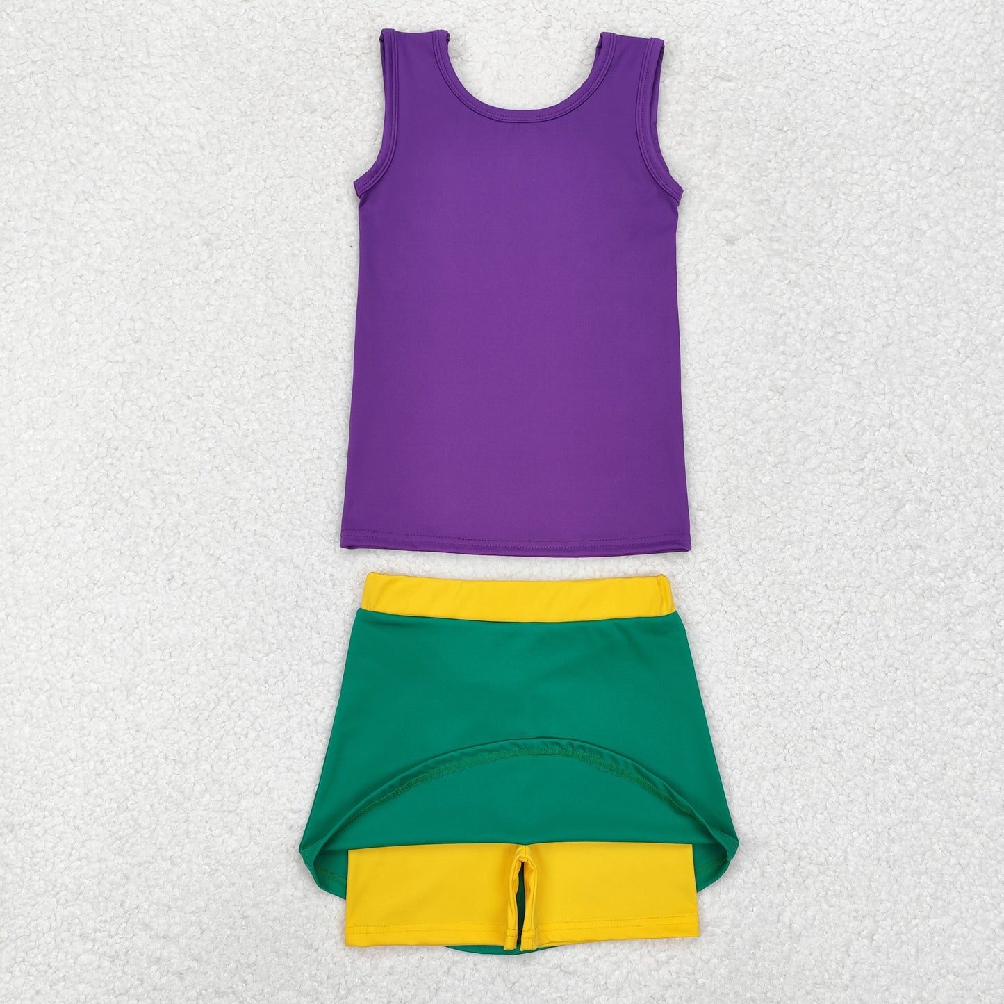 Mardi gras green purple yellow athletic tank outfit