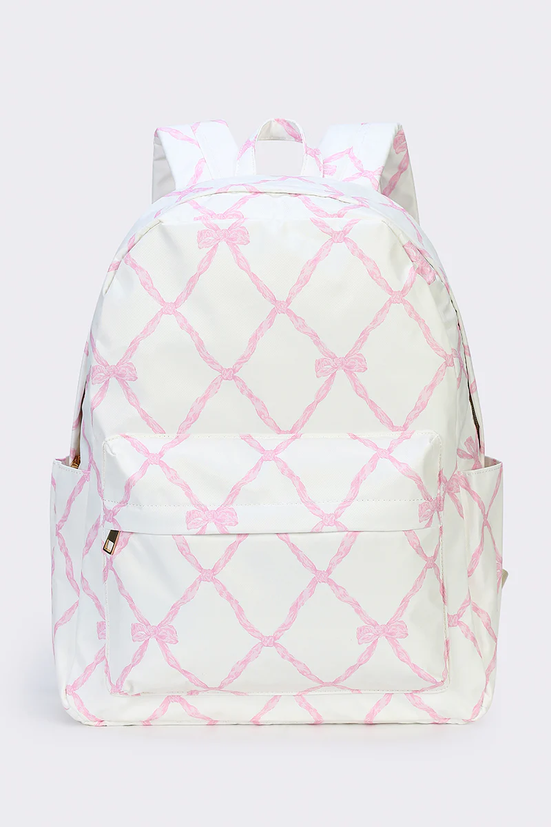 pink bow print children backpack