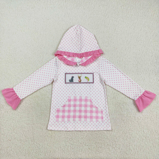 ruffle pink polk dots hunting embroidery girl hoodie