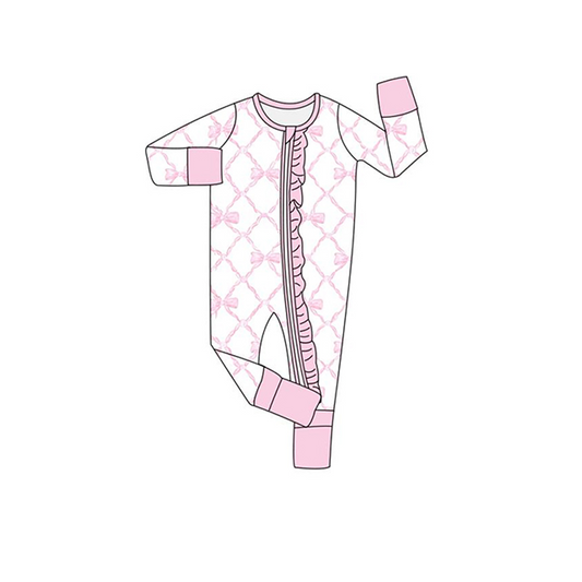 Pre order  pink bow infant girl zip sleeper