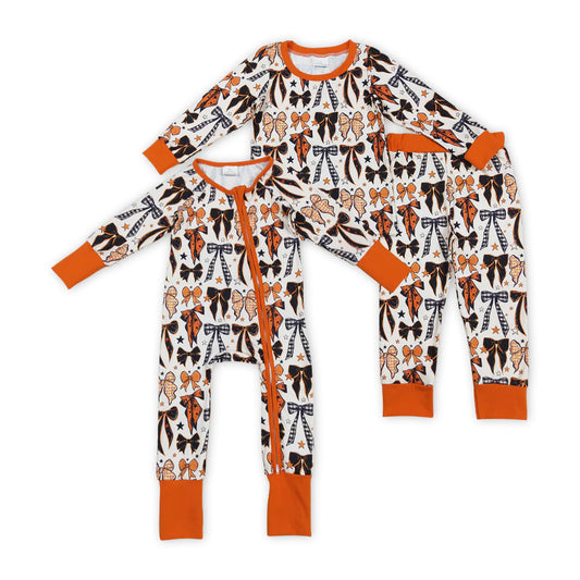 Orange Halloween Bows Girls Sibling Pajamas