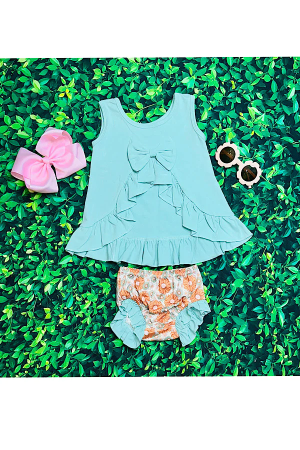 Aqua & floral print baby set