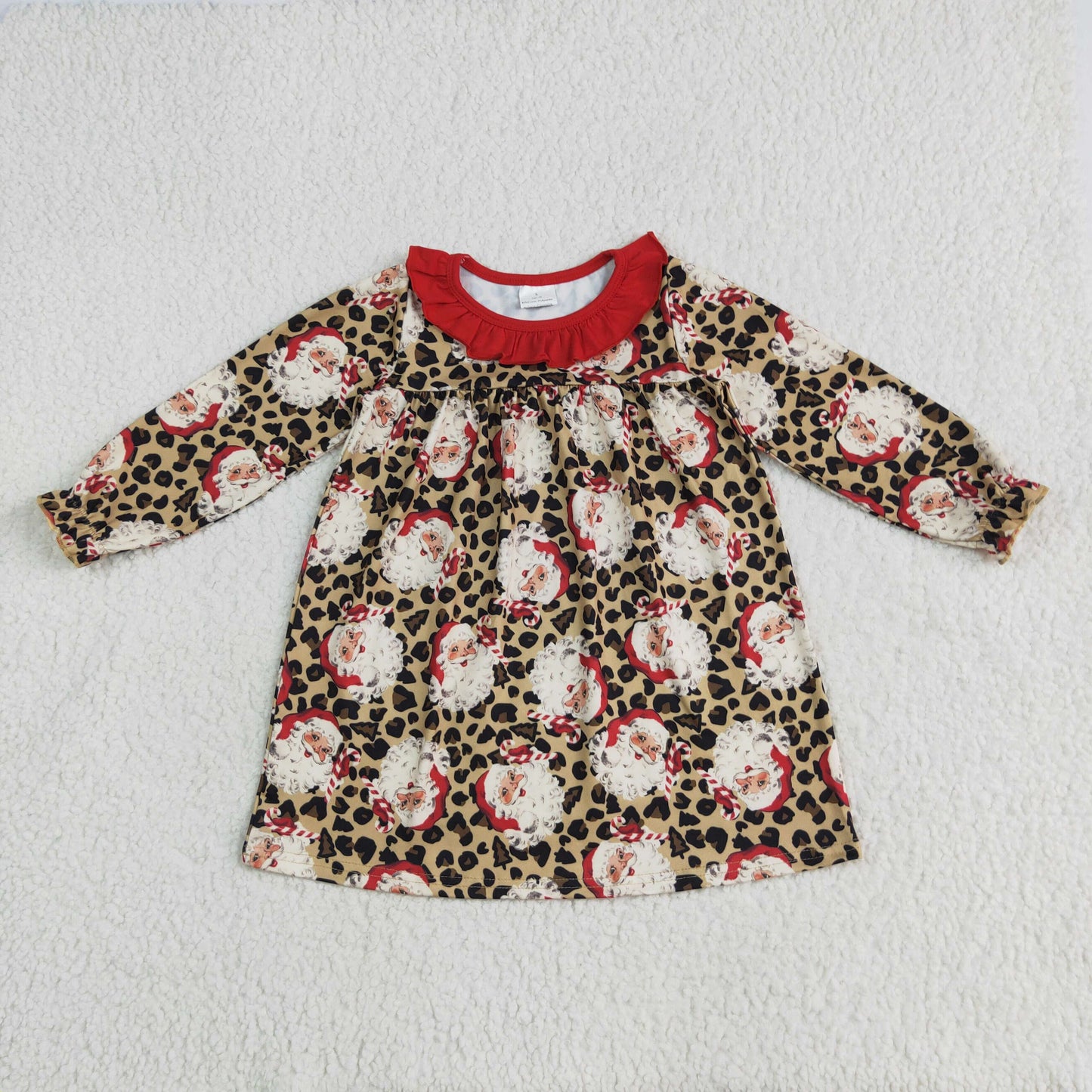 leopard santa Christmas girl dress