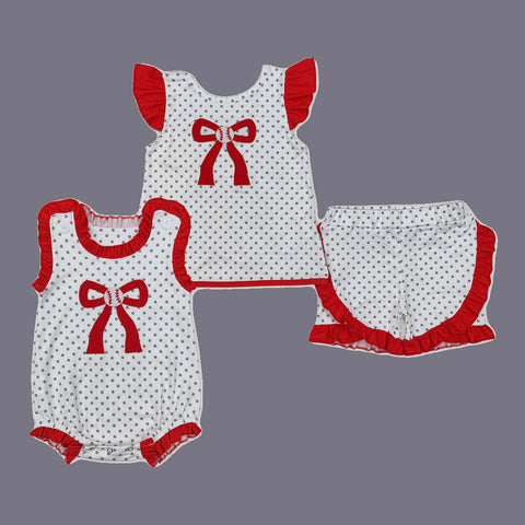 Baseball Red Bows Embroidery Sisters Matching Clothes