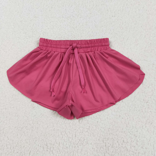 hot pink solid color yoga girls sports shorts