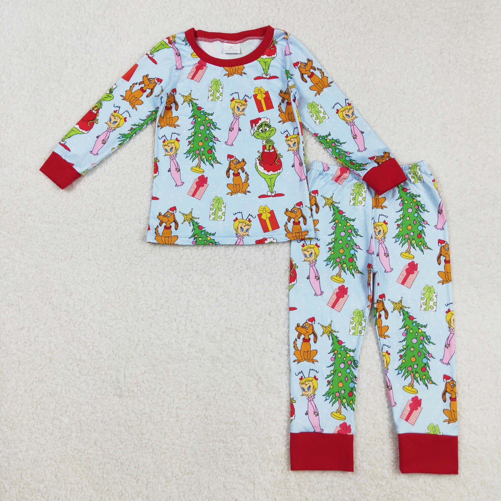 blue Christmas gift trees gri*ch pajama boy lounge set