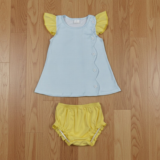yellow blue gingham bummie set