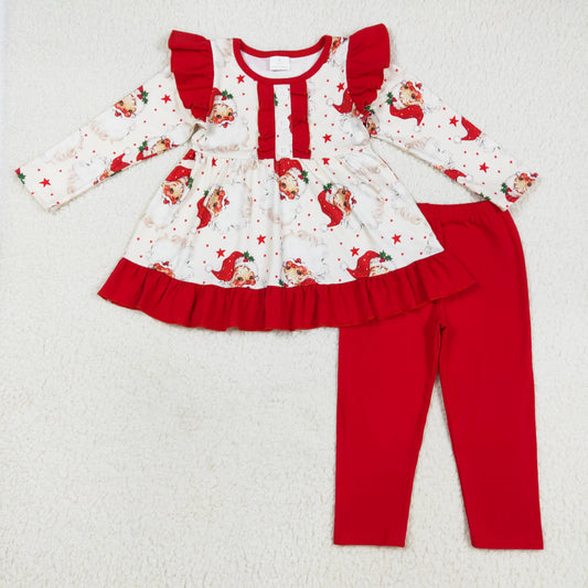 red santa christmas legging set girls outfit