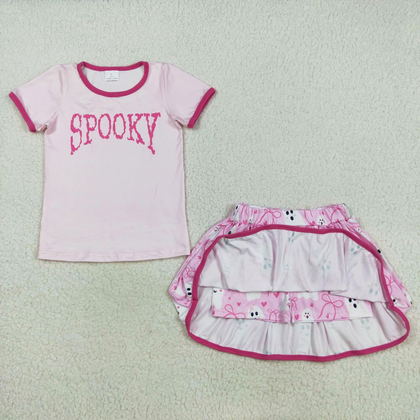 pink spooky ghost skort set Halloween girls clothing