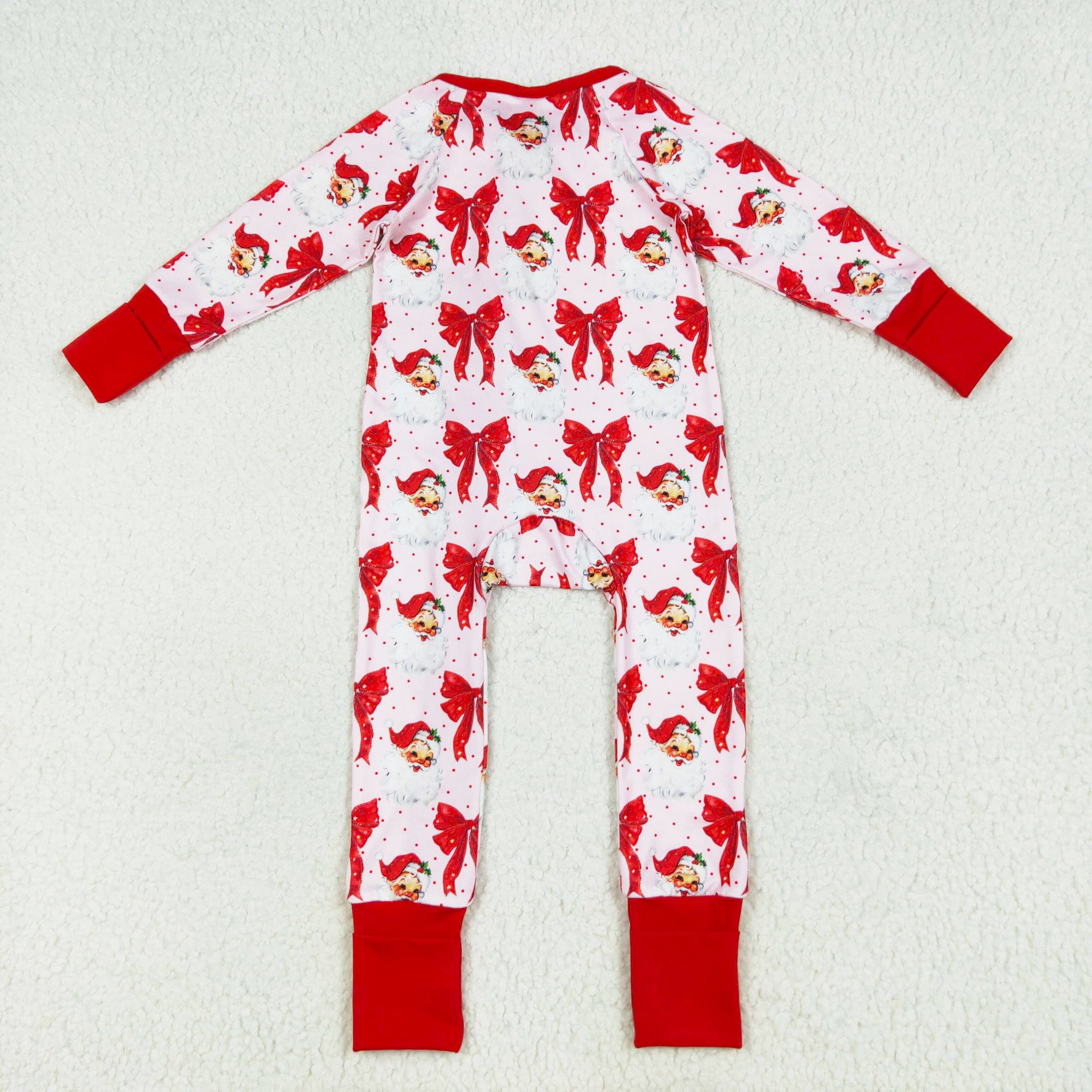 red bow santa baby Christmas zip sleeper