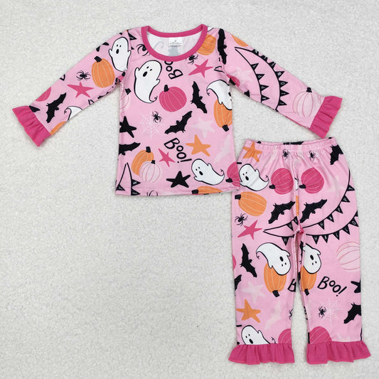 boo pumpkin bat girls halloween pajama set pink