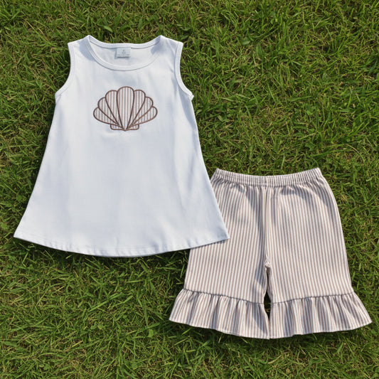 shell embroidery girl shorts set