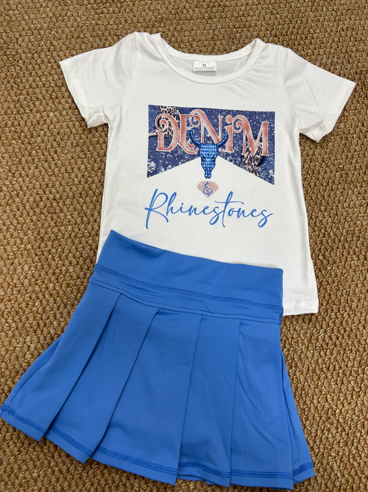 rhinestones tee athletic pleated cheer skirt set