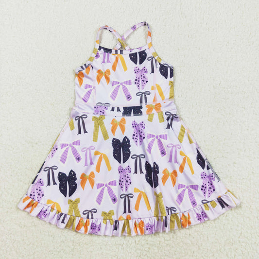 purple green black orange bow print Halloween athletic dress