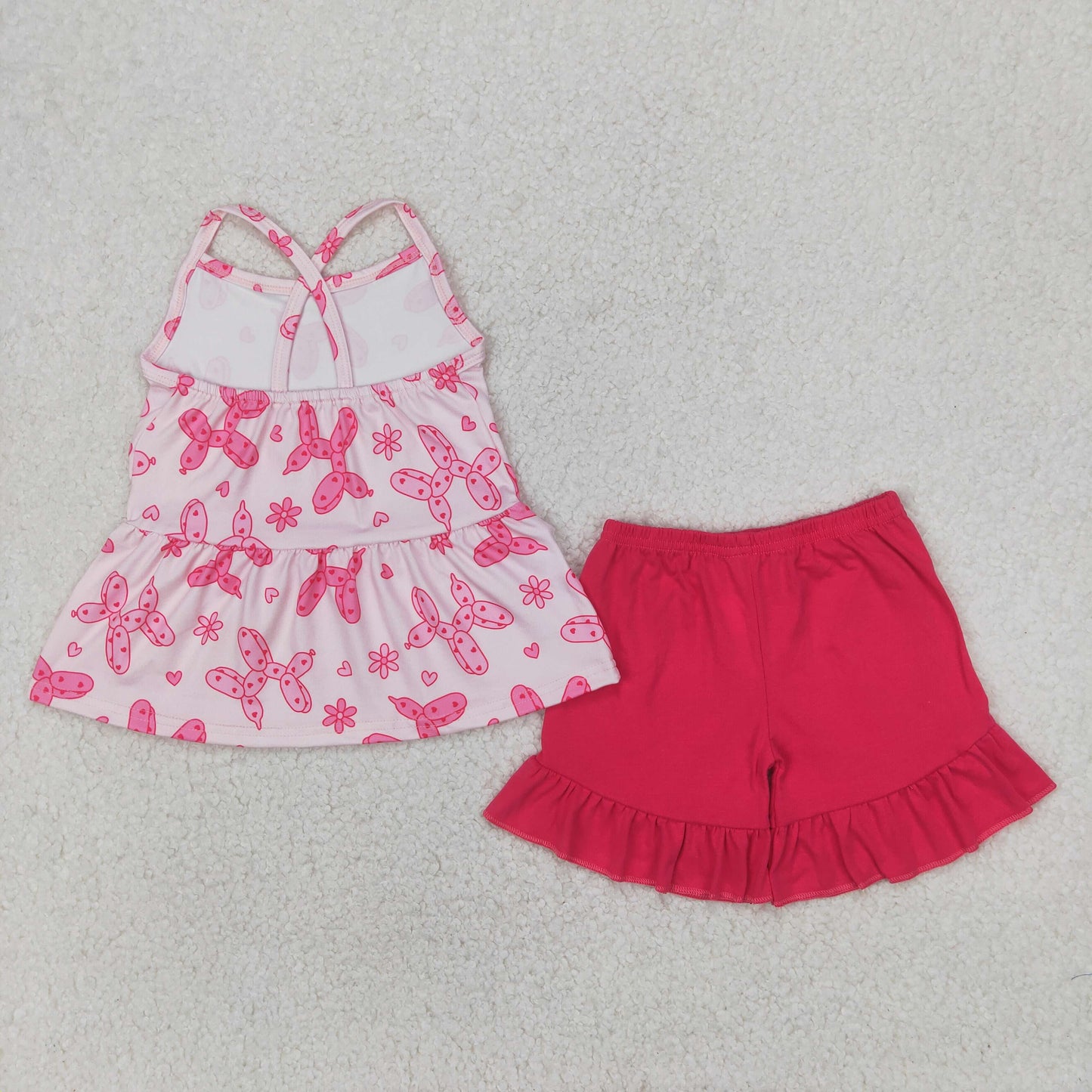 hot pink dog balloon cross back shorts set