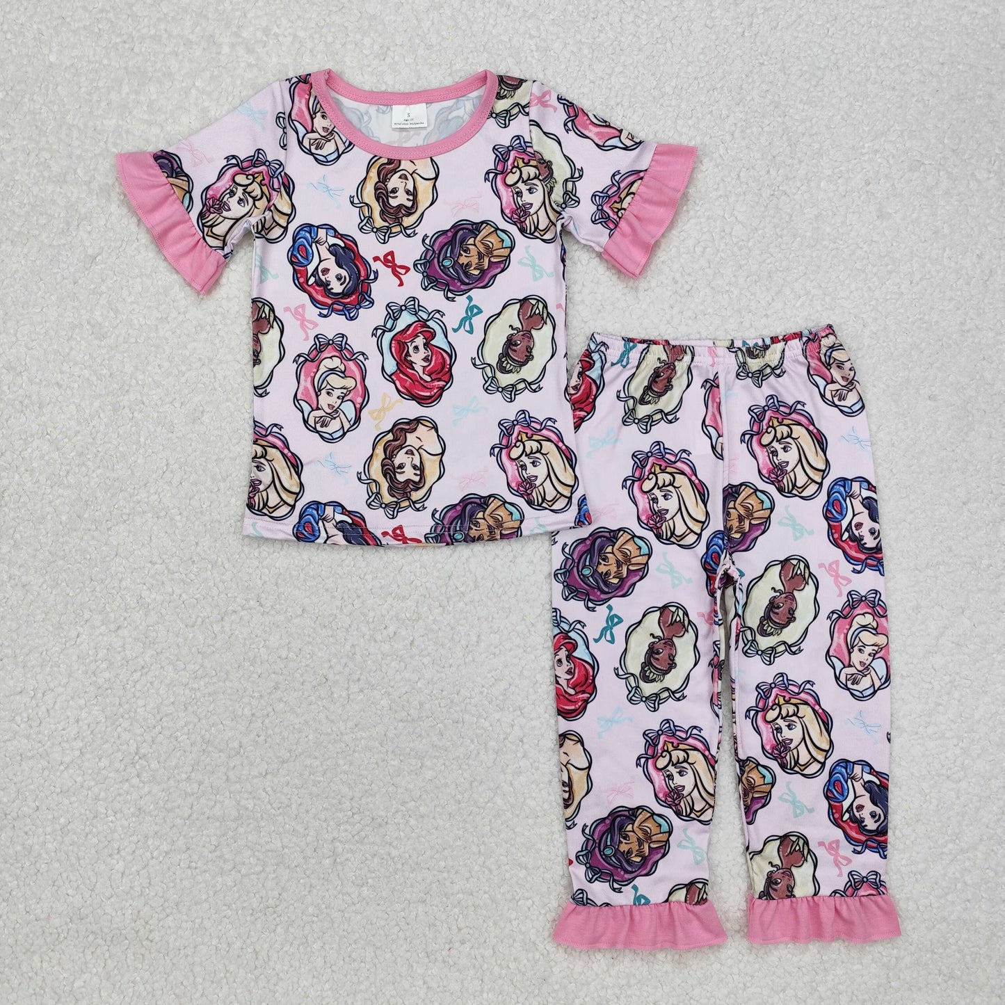 short sleeve princess print pajama set baby girl sleepwear