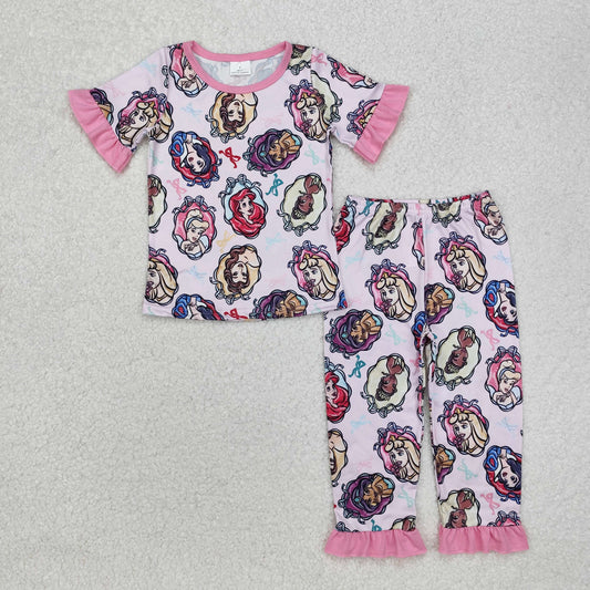 short sleeve princess print pajama set baby girl sleepwear