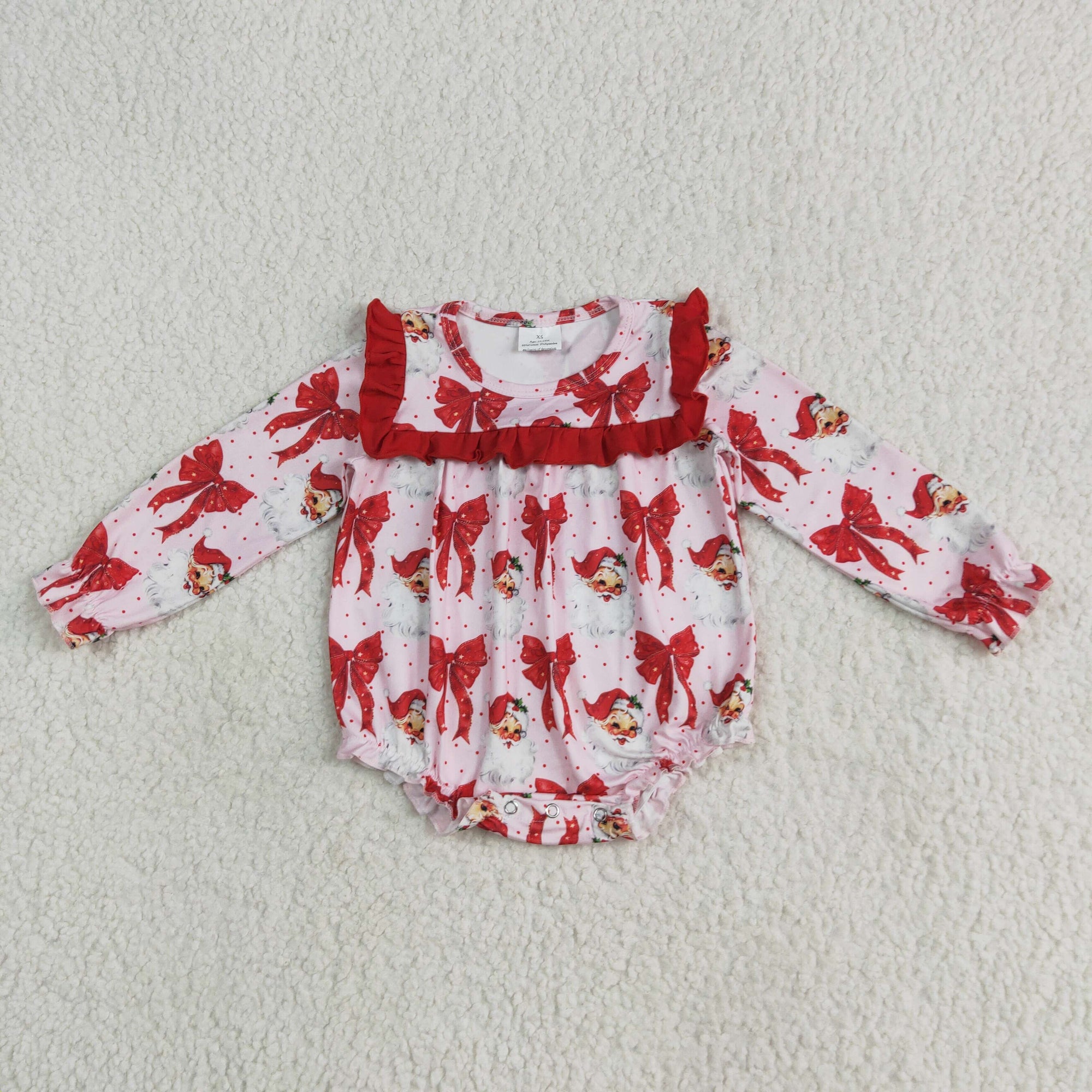 long sleeve red bow santa Christmas baby girl bubble
